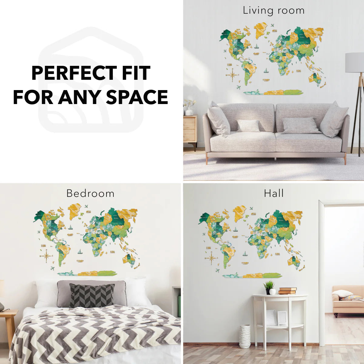 3D Wooden World Map Surface