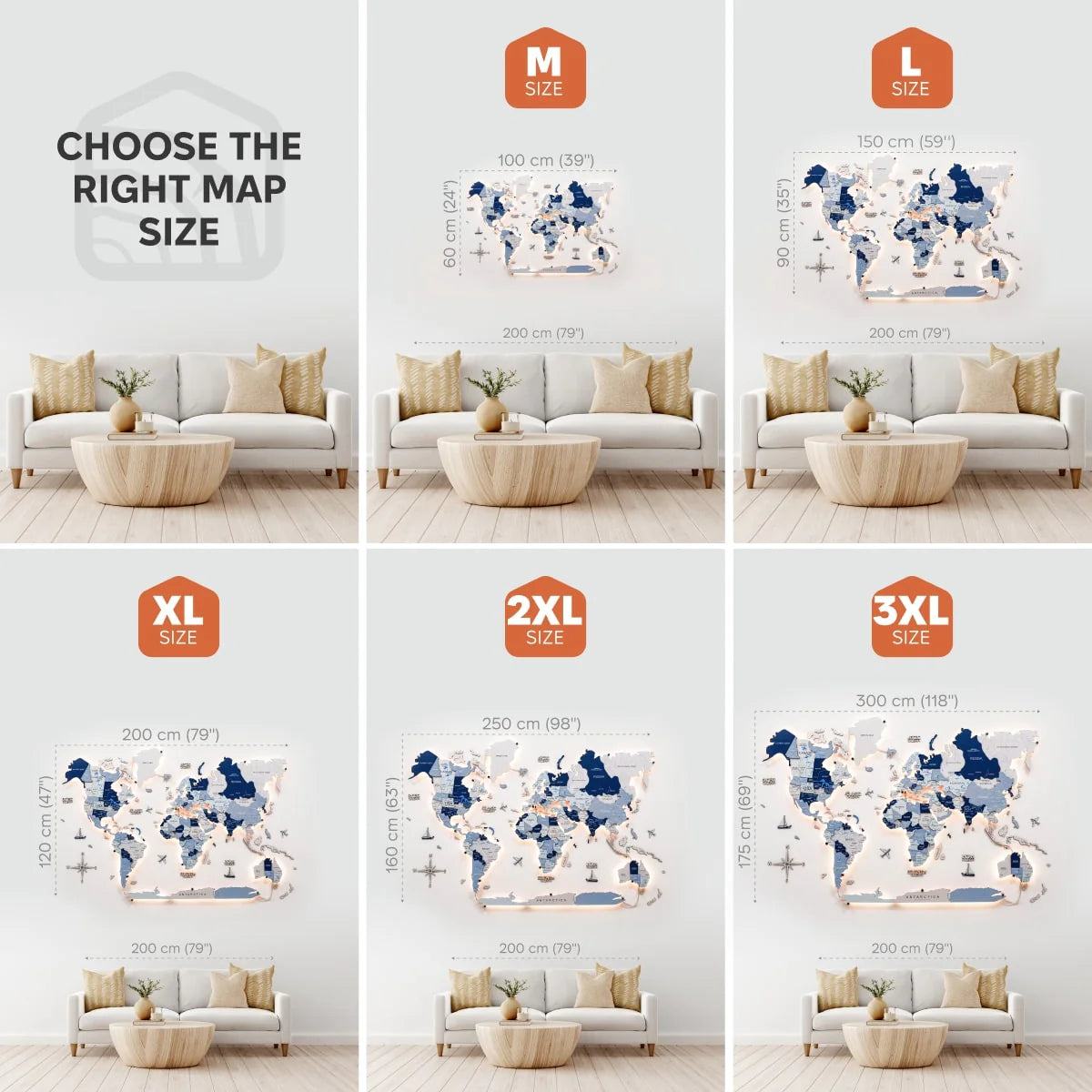 3D LED / LUMINOUS Wooden World Map 3.0 Aqua