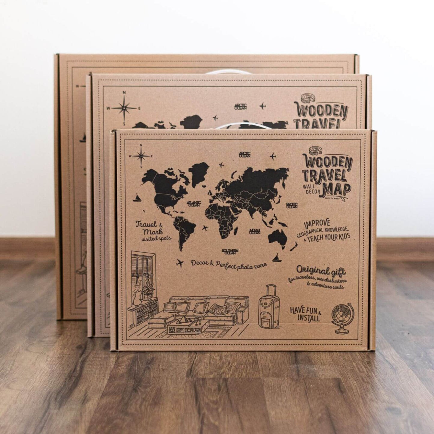 3D LED / LUMINOUS Wooden World Map 3.0 Aqua