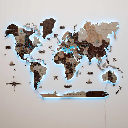3D LED / LUMINOUS Wooden World Map 3.0 Cappuccino
