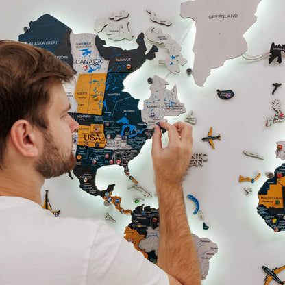 3D LED / LUMINOUS Wooden World Map 3.0 Country