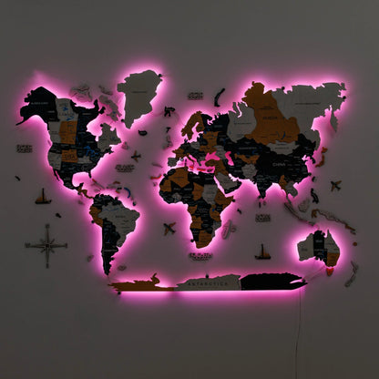3D LED / LUMINOUS Wooden World Map 3.0 Country