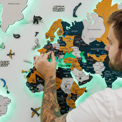 3D LED / LUMINOUS Wooden World Map 3.0 Country