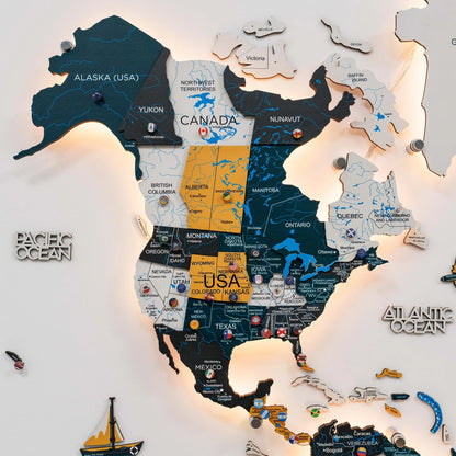 3D LED / LUMINOUS Wooden World Map 3.0 Country