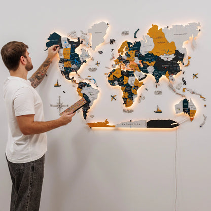 3D LED / LUMINOUS Wooden World Map 3.0 Country
