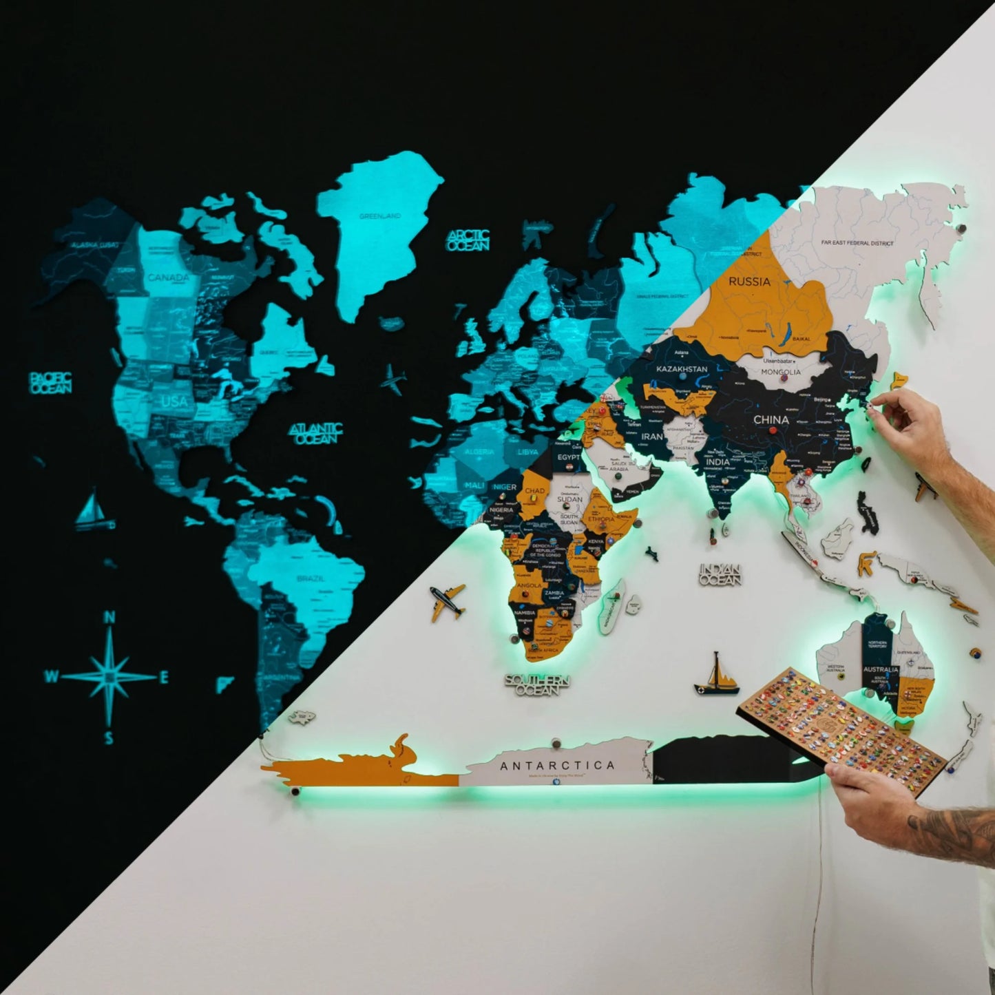 3D LED / LUMINOUS Wooden World Map 3.0 Country