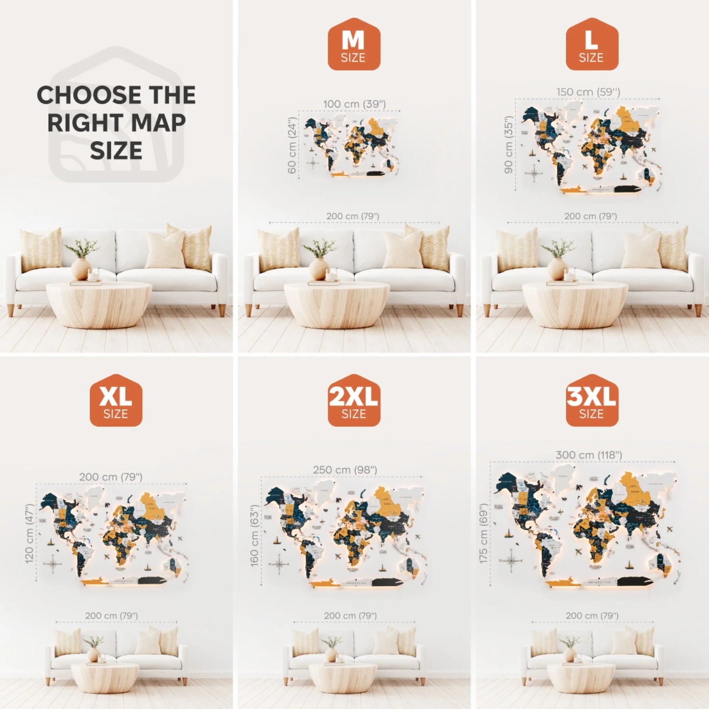 3D LED / LUMINOUS Wooden World Map 3.0 Country