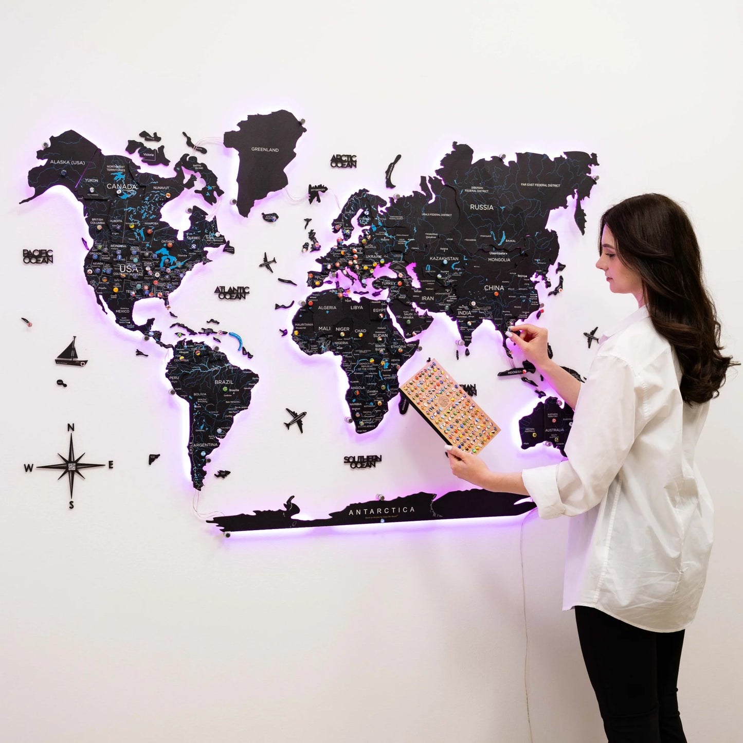 3D LED / LUMINOUS Wooden World Map 3.0 Midnight
