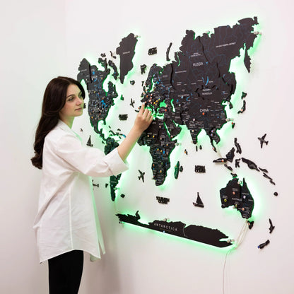 3D LED / LUMINOUS Wooden World Map 3.0 Midnight