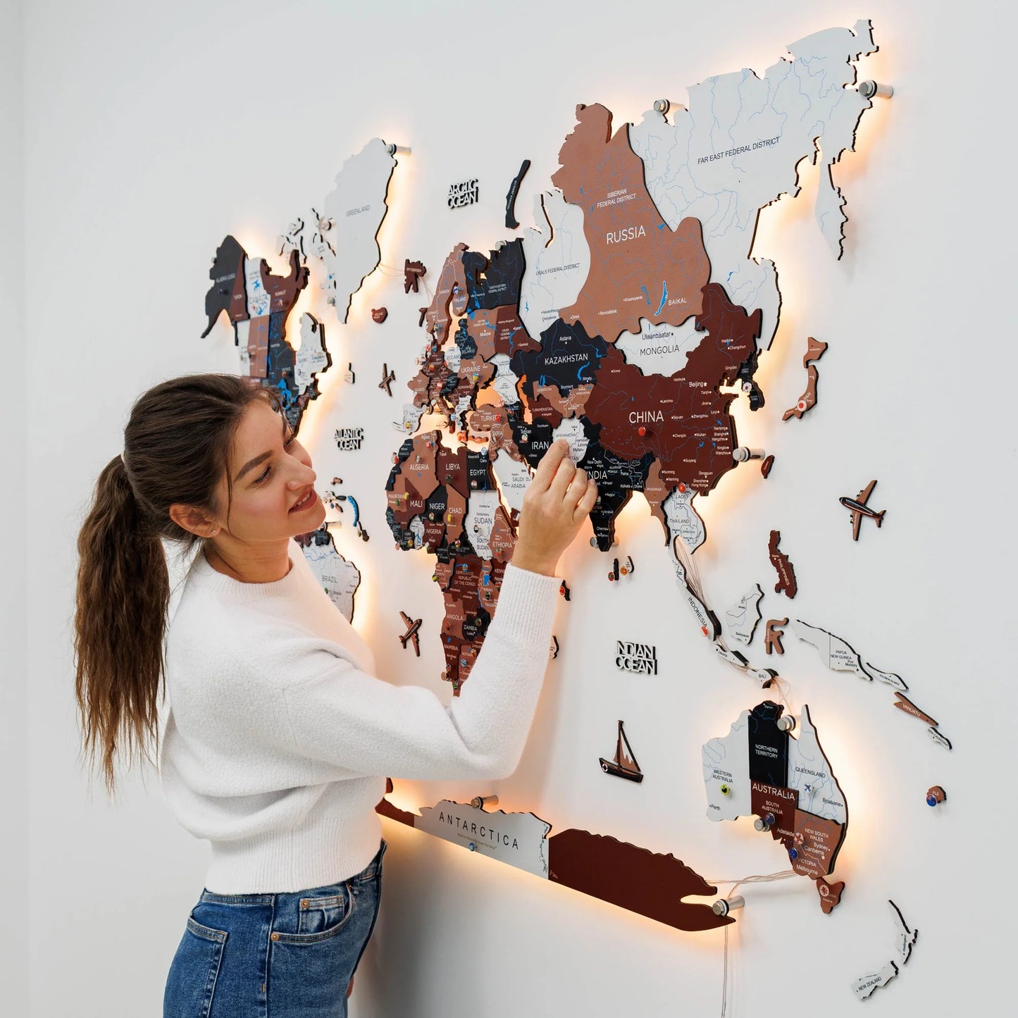 3D LED / LUMINOUS Wooden World Map 3.0 Rustic