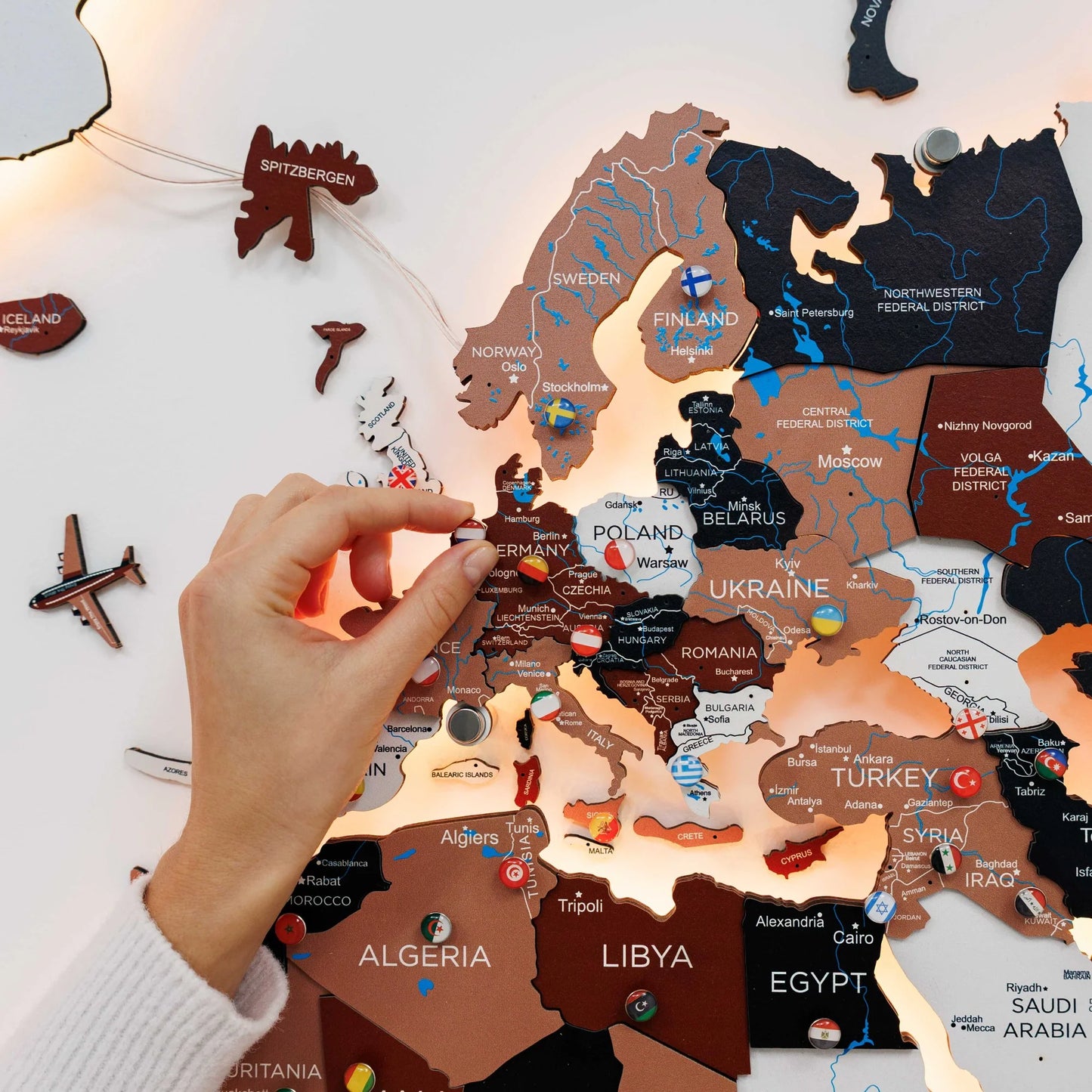 3D LED / LUMINOUS Wooden World Map 3.0 Rustic