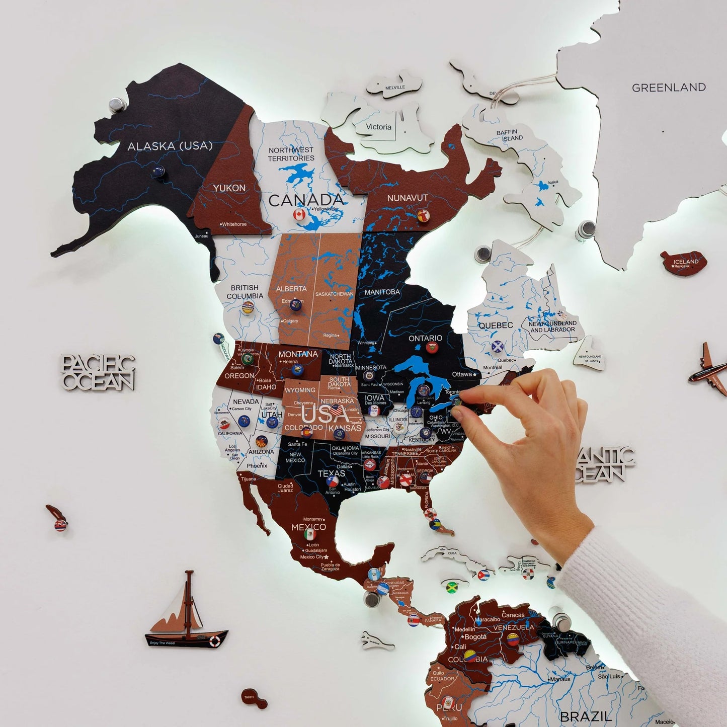 3D LED / LUMINOUS Wooden World Map 3.0 Rustic