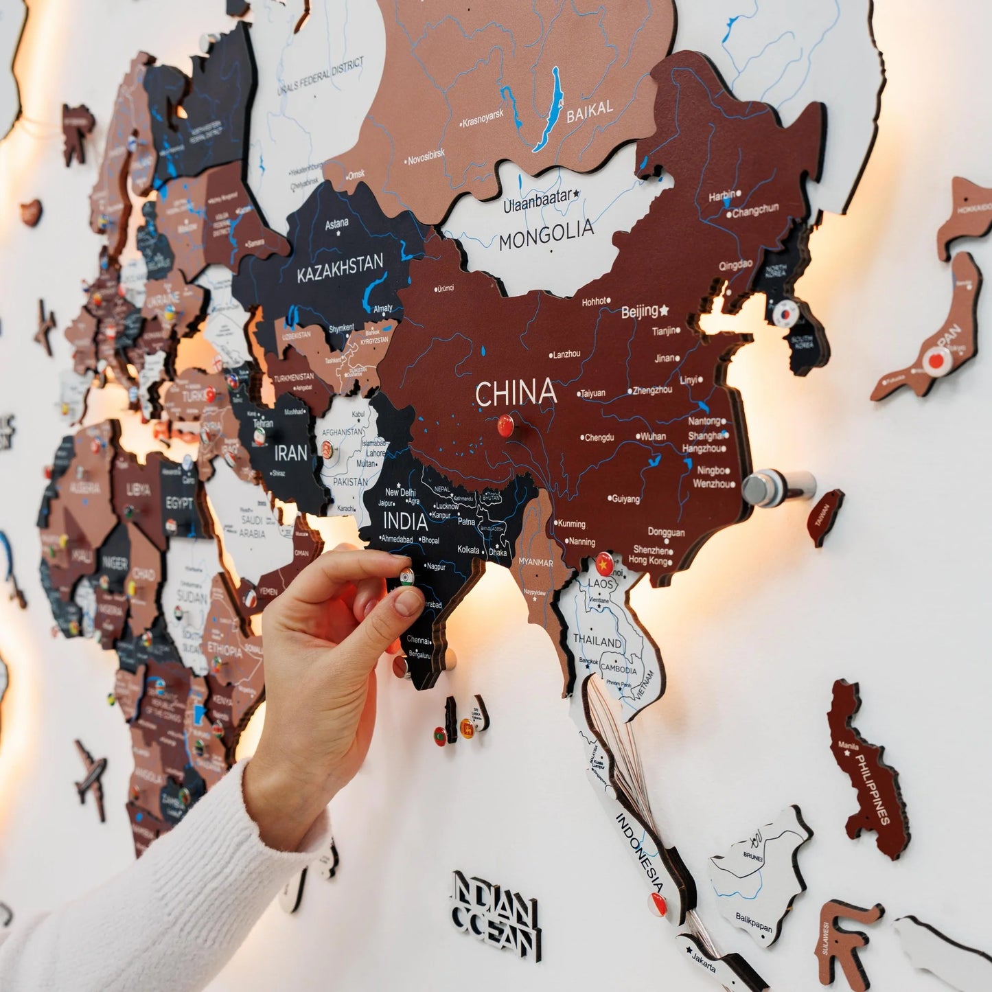 3D LED / LUMINOUS Wooden World Map 3.0 Rustic