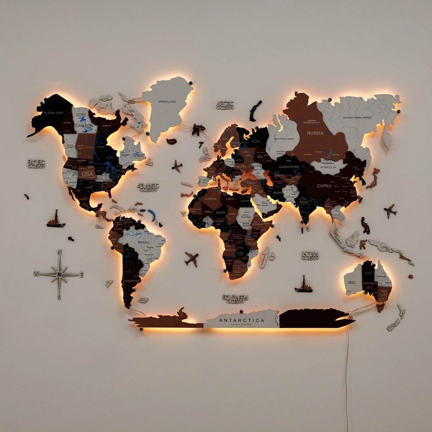 3D LED / LUMINOUS Wooden World Map 3.0 Rustic