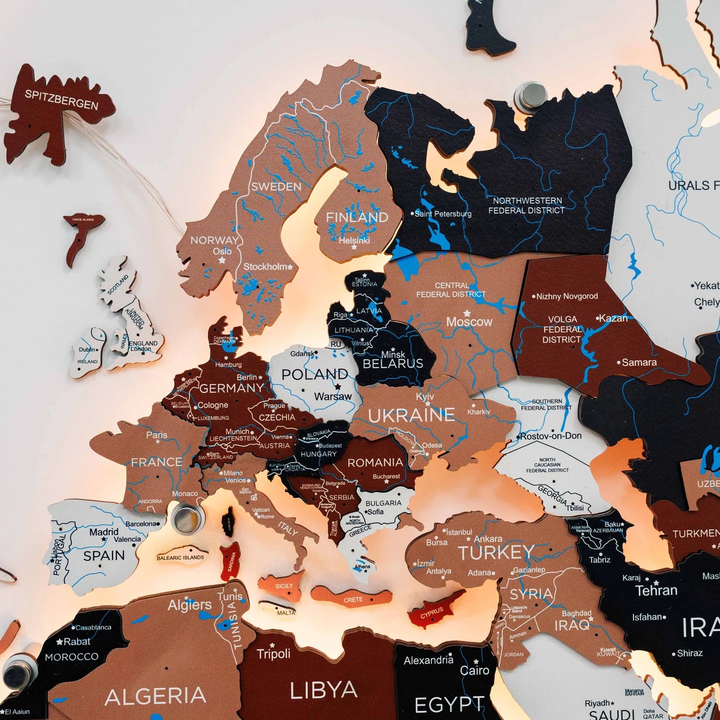 3D LED / LUMINOUS Wooden World Map 3.0 Rustic