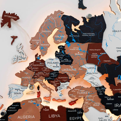 3D LED / LUMINOUS Wooden World Map 3.0 Rustic