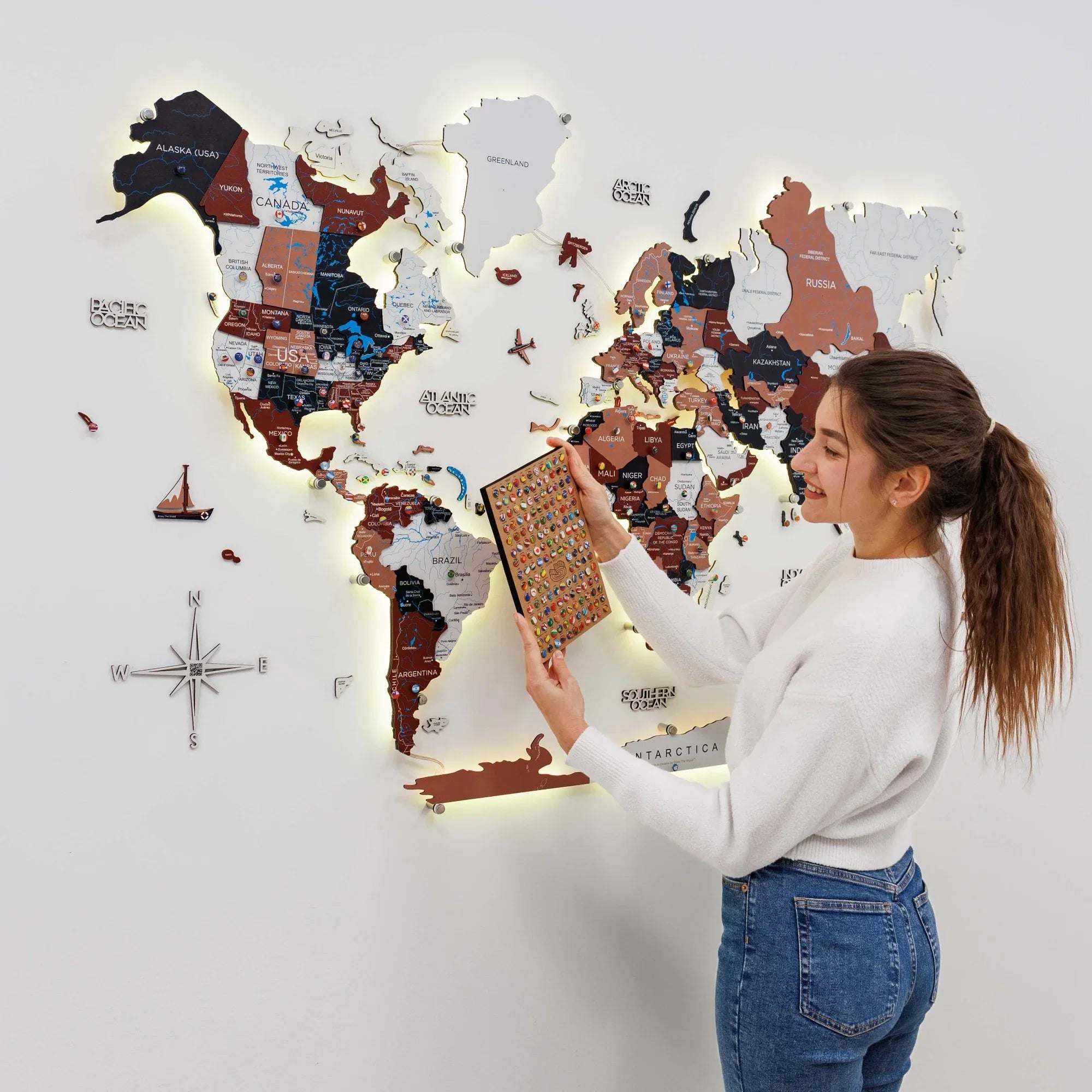 3D LED / LUMINOUS Wooden World Map 3.0 Rustic – Travelworldmaps