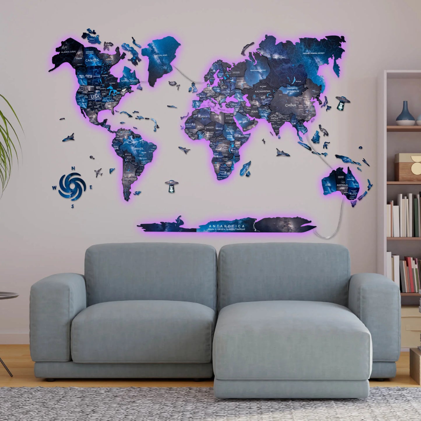 3D LED / LUMINOUS Wooden World Map 3.0 Space