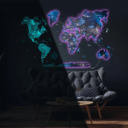 3D LED / LUMINOUS Wooden World Map 3.0 Space