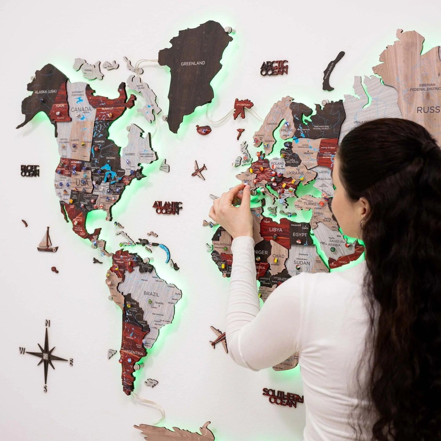 3D LED / LUMINOUS Wooden World Map 3.0 Urban