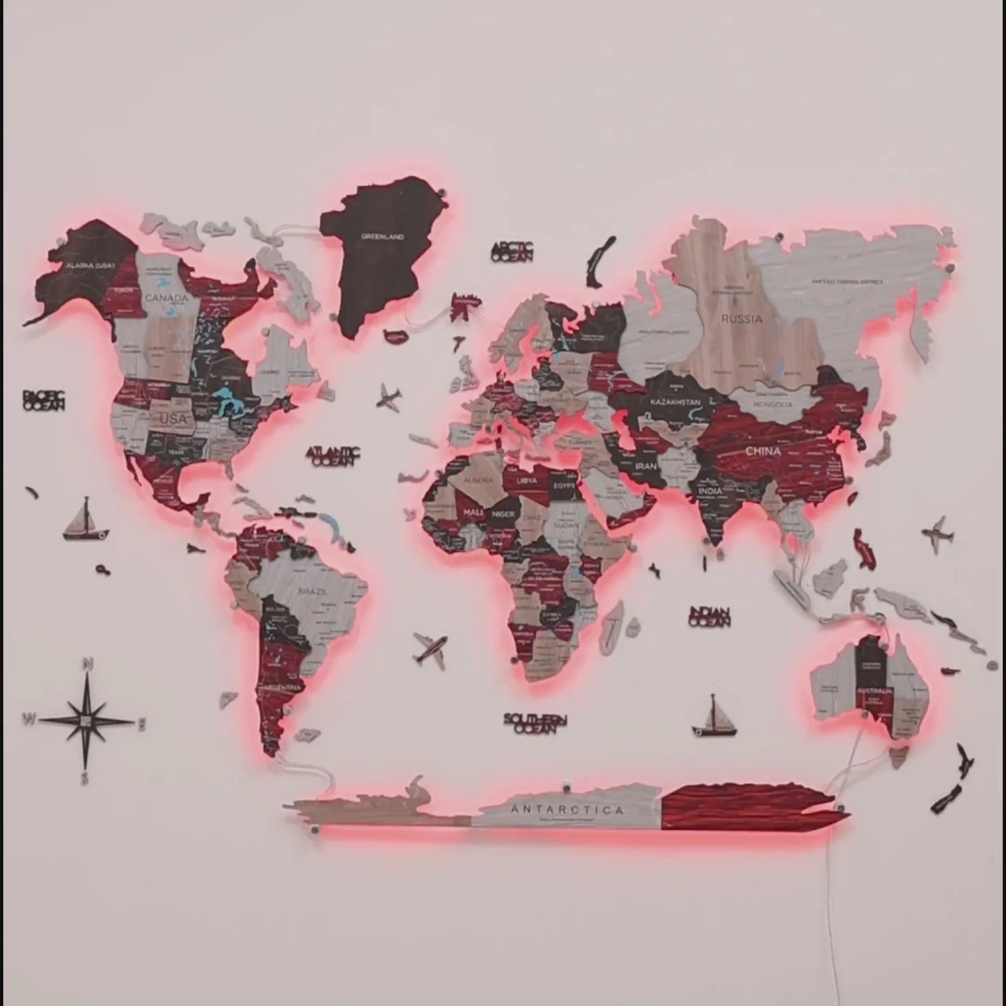 3D LED / LUMINOUS Wooden World Map 3.0 Urban