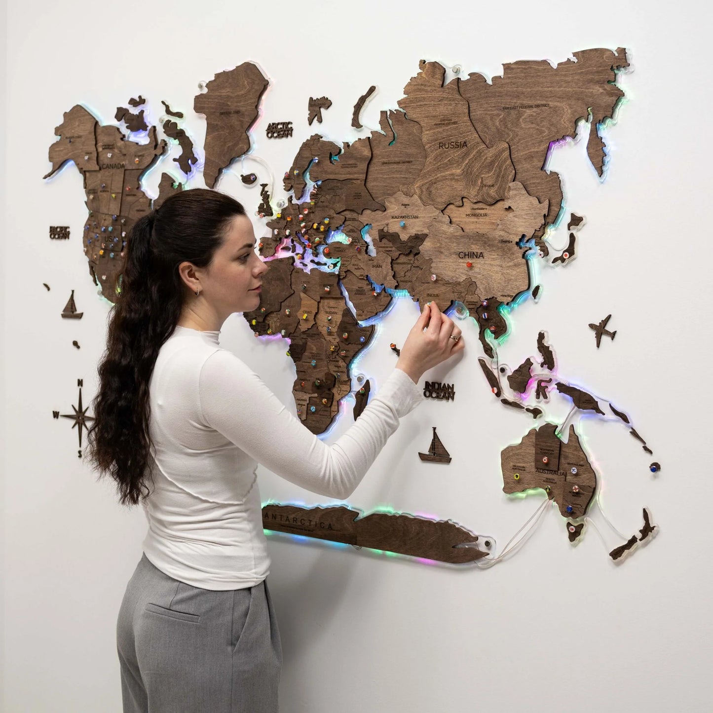 3D LED Wooden World Map 2.0 Dark Walnut