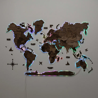 3D LED Wooden World Map 2.0 Dark Walnut