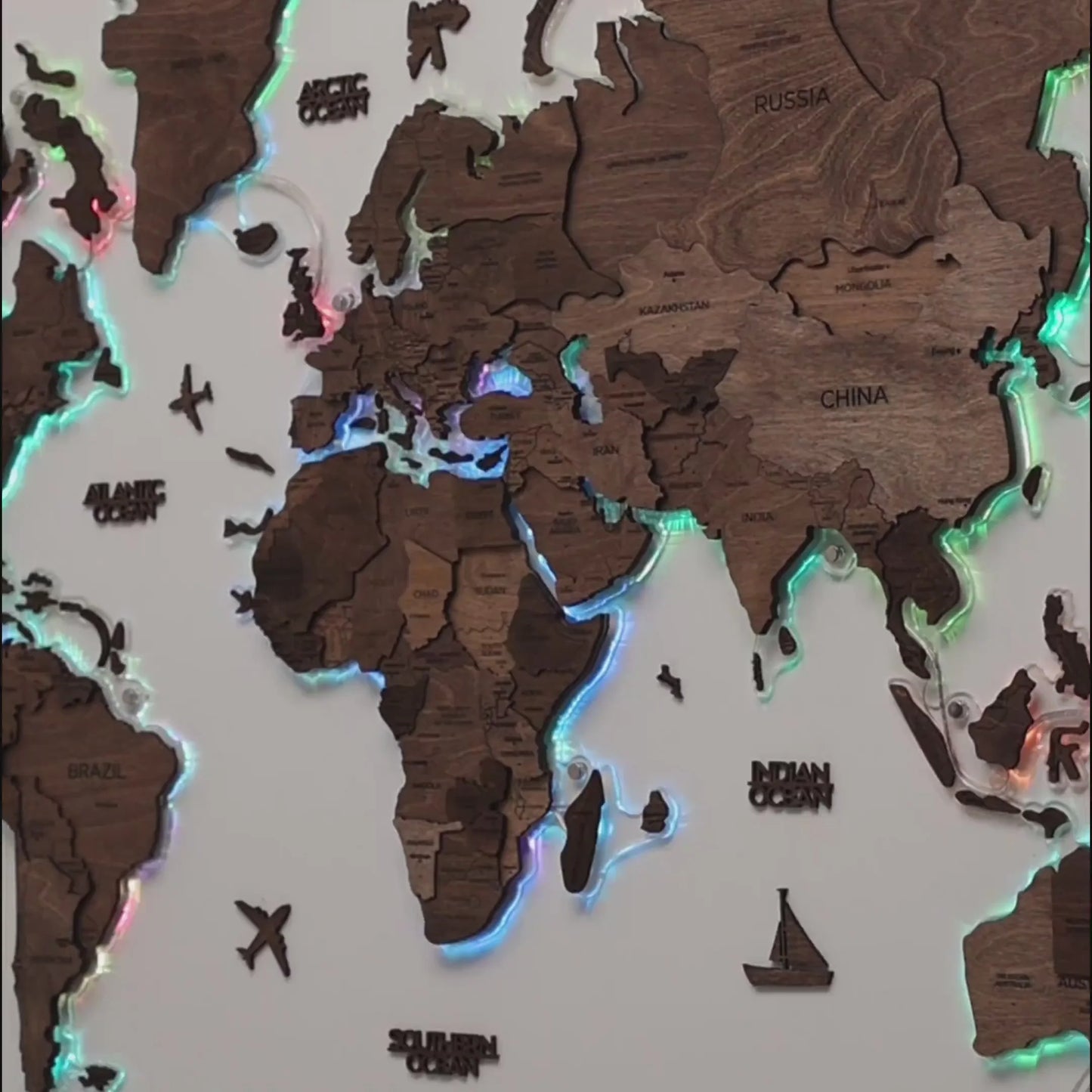 3D LED Wooden World Map 2.0 Dark Walnut