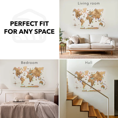 3D LED Wooden World Map 2.0 Gold