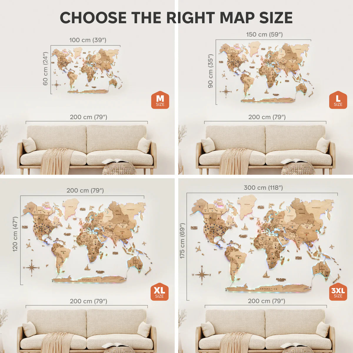3D LED Wooden World Map 2.0 Gold