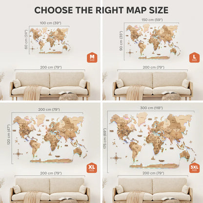 3D LED Wooden World Map 2.0 Gold