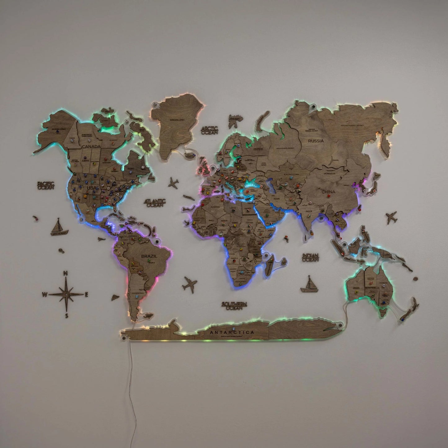 3D LED Wooden World Map 2.0 Terra