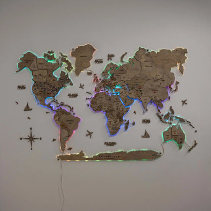 3D LED Wooden World Map 2.0 Terra