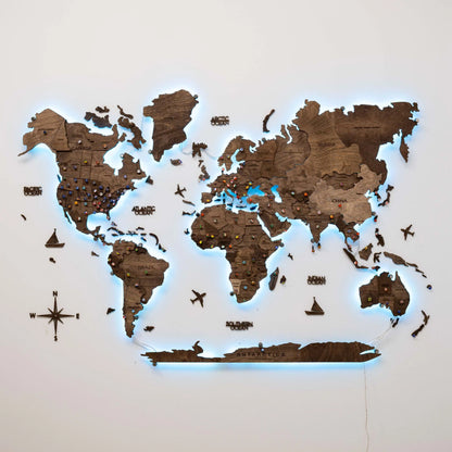 3D LED Wooden World Map 3.0 Dark Walnut