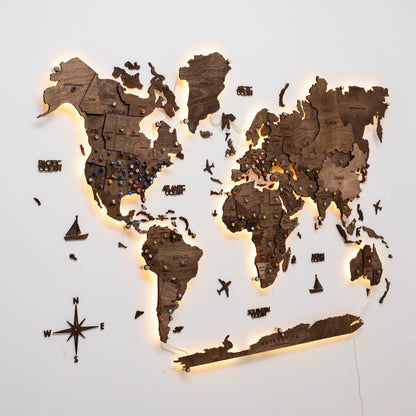 3D LED Wooden World Map 3.0 Dark Walnut