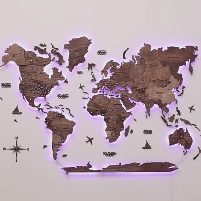 3D LED Wooden World Map 3.0 Dark Walnut