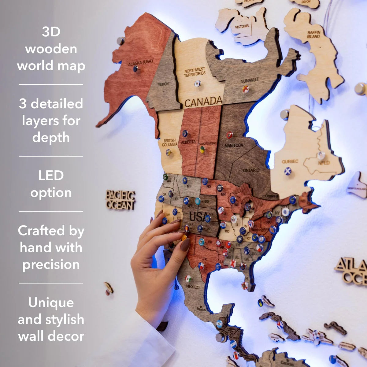 3D LED Wooden World Map 3.0 Fusion