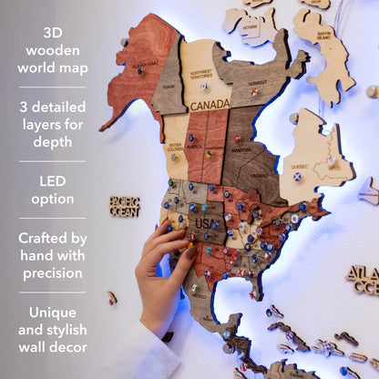 3D LED Wooden World Map 3.0 Fusion
