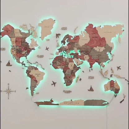 3D LED Wooden World Map 3.0 Fusion