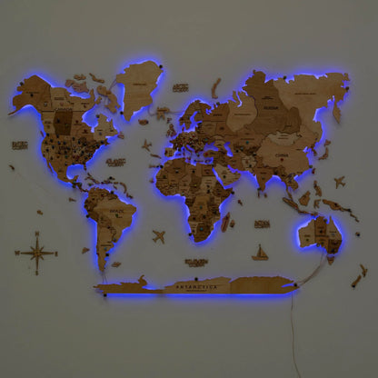 3D LED Wooden World Map 3.0 Gold