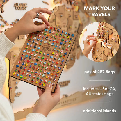 3D LED Wooden World Map 3.0 Gold