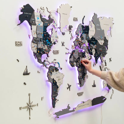 3D LED / LUMINOUS Wooden World Map 3.0 Nordik