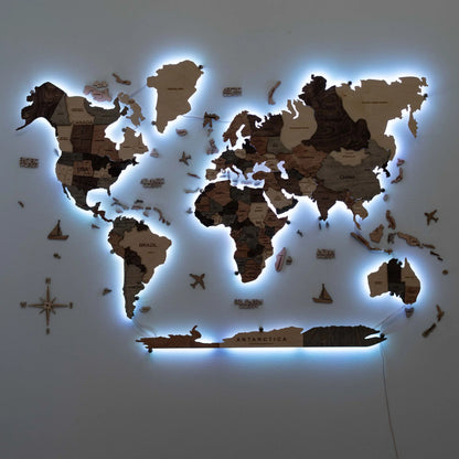 3D LED Wooden World Map 3.0 Smokey