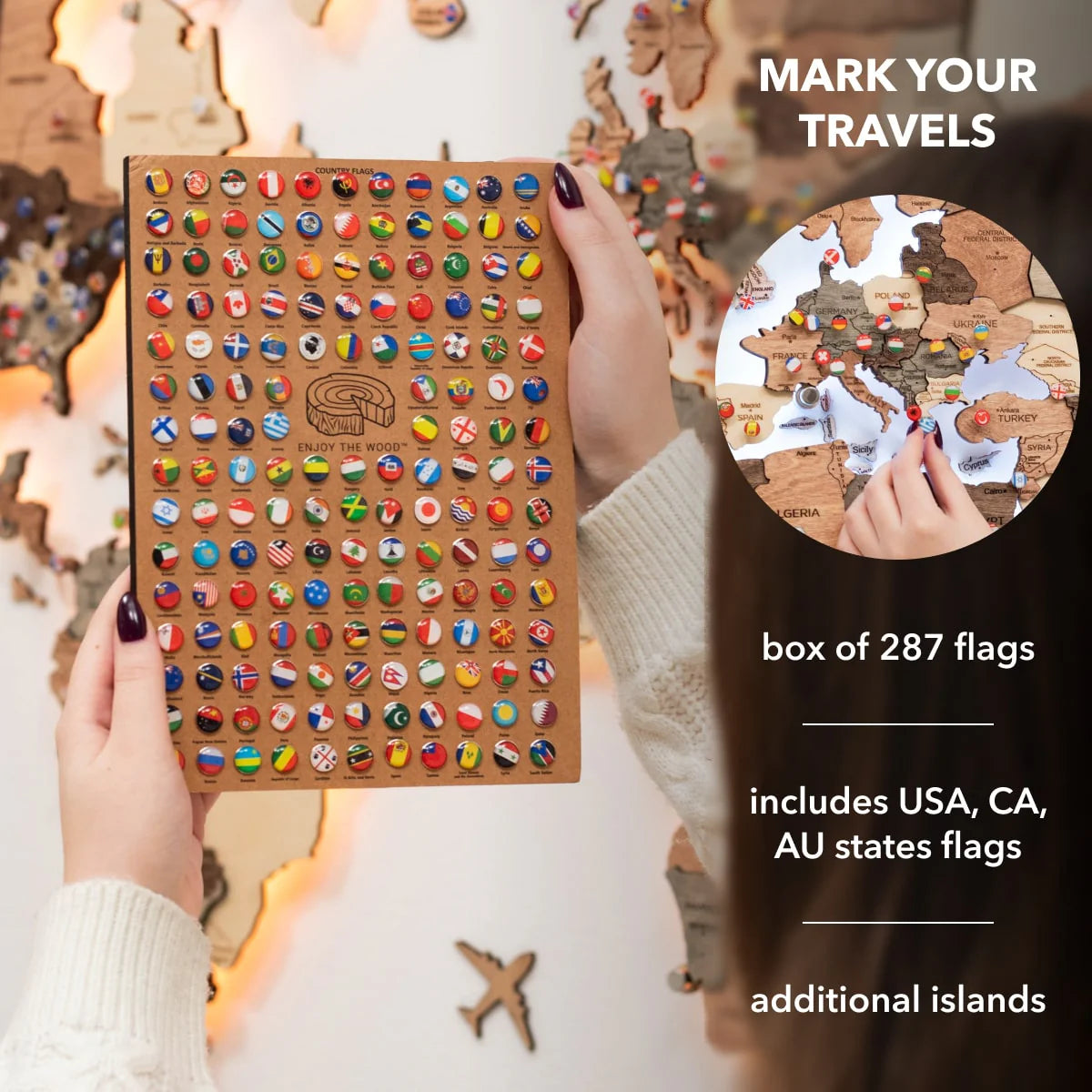 3D LED Wooden World Map 3.0 Smokey
