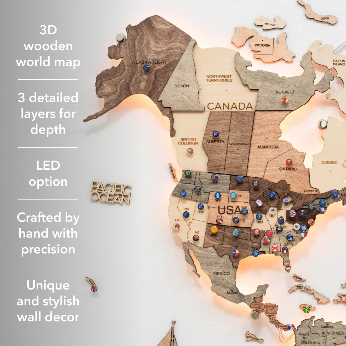 3D LED Wooden World Map 3.0 Smokey