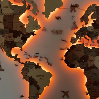 3D LED Wooden World Map 3.0 Smokey