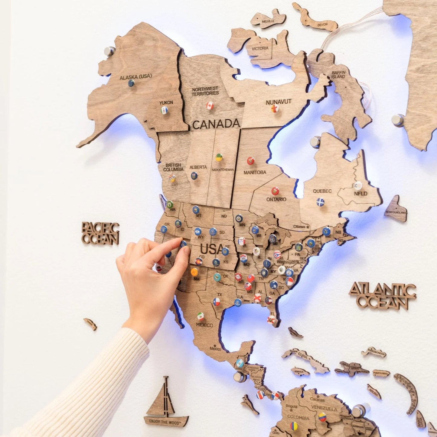 3D LED Wooden World Map 3.0 Terra