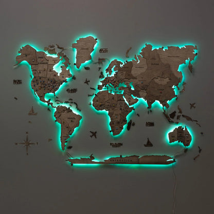 3D LED Wooden World Map 3.0 Terra