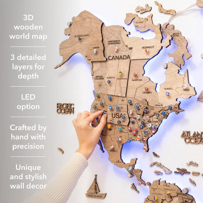 3D LED Wooden World Map 3.0 Terra