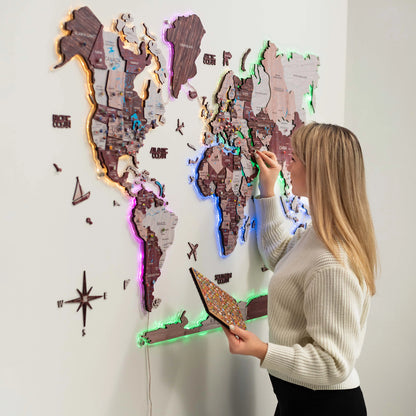 3D LUMINOUS LED Wooden World Map 2.0 Cappuccino